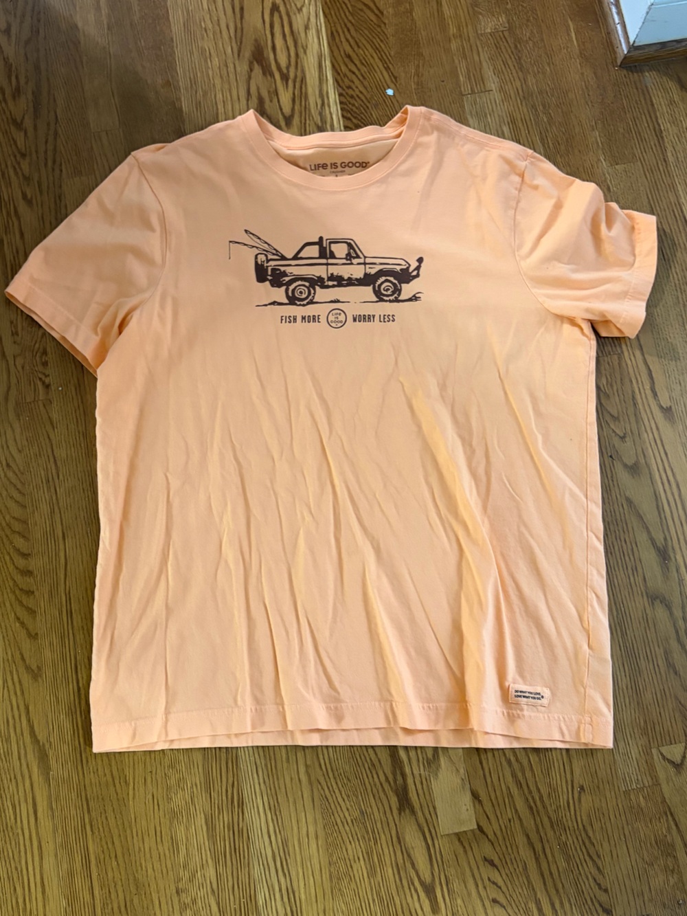 Life is Good Orange Graphic Tee with Off-Road Bronco Print tee shirt